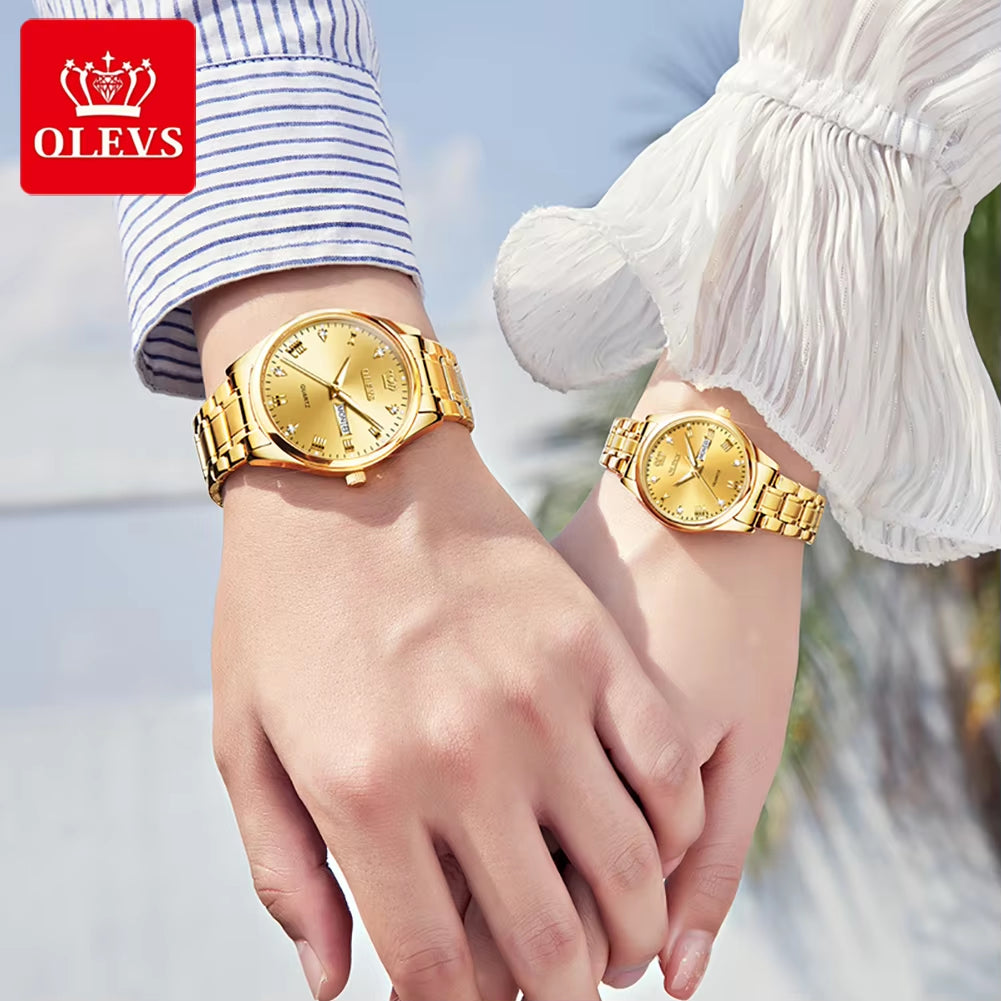 Luxury Brand Quartz Couple Watch Waterproof Wristwatch Lover Gifts Luminous Classic Date Week Clock His or Hers Watch Sets