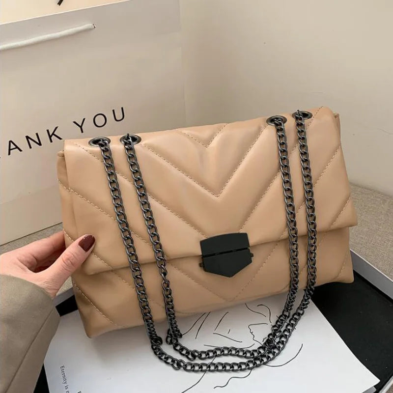 New Casual Chain Crossbody Bags for Women Fashion Simple Shoulder Bag Ladies Designer Handbags PU Leather Messenger Bags