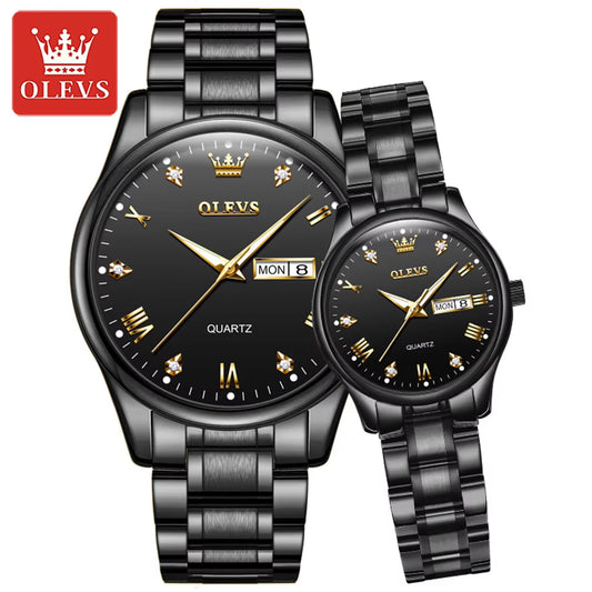 Luxury Brand Quartz Couple Watch Waterproof Wristwatch Lover Gifts Luminous Classic Date Week Clock His or Hers Watch Sets