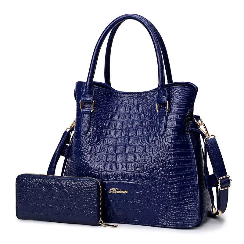 Luxury Crocodile Pattern Women's Handbag Set - 2 Piece PU Leather Shoulder and Messenger Bags