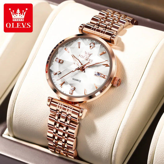 Women's Rose Gold Quartz Watch Set with Waterproof Stainless Steel Strap and Bracelet