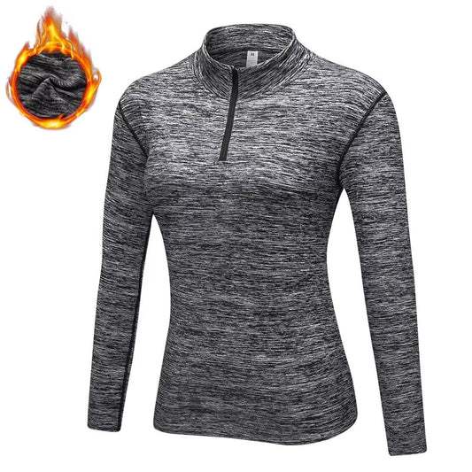 Women's Winter Fleece Running Jacket - Elastic Long Sleeve Workout & Yoga Shirt