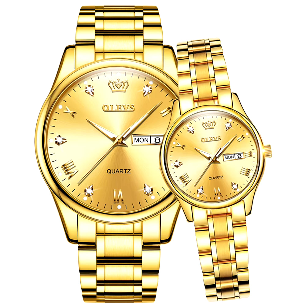 Luxury Brand Quartz Couple Watch Waterproof Wristwatch Lover Gifts Luminous Classic Date Week Clock His or Hers Watch Sets