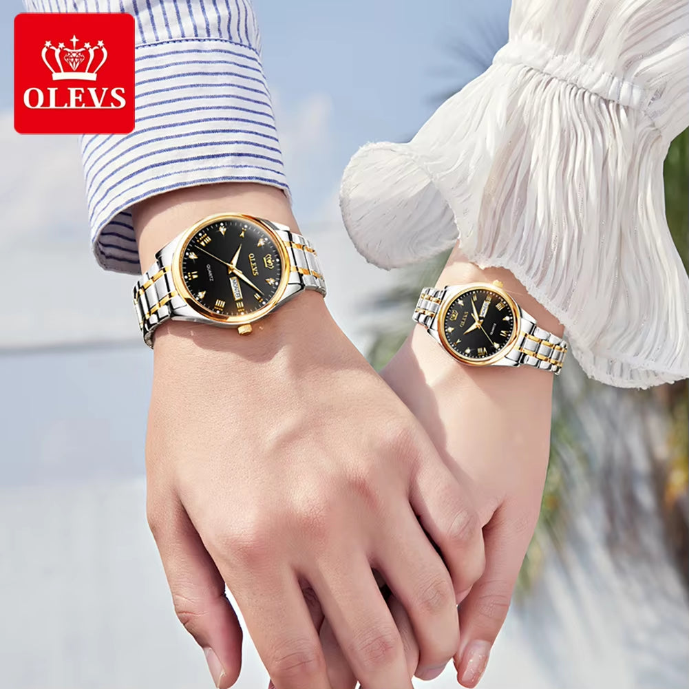 Luxury Brand Quartz Couple Watch Waterproof Wristwatch Lover Gifts Luminous Classic Date Week Clock His or Hers Watch Sets