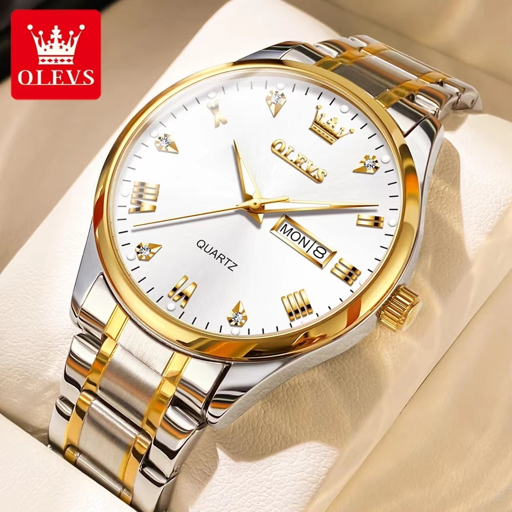 Luxury Brand Quartz Couple Watch Waterproof Wristwatch Lover Gifts Luminous Classic Date Week Clock His or Hers Watch Sets