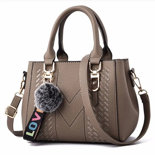 Embroidery Messenger Bags Women Leather Handbags Bags for Women Sac a Main Ladies Hair Ball Hand Bag