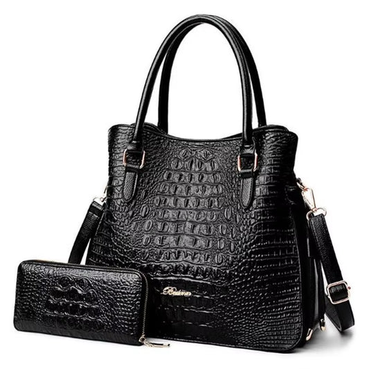 Luxury Crocodile Pattern Women's Handbag Set - 2 Piece PU Leather Shoulder and Messenger Bags