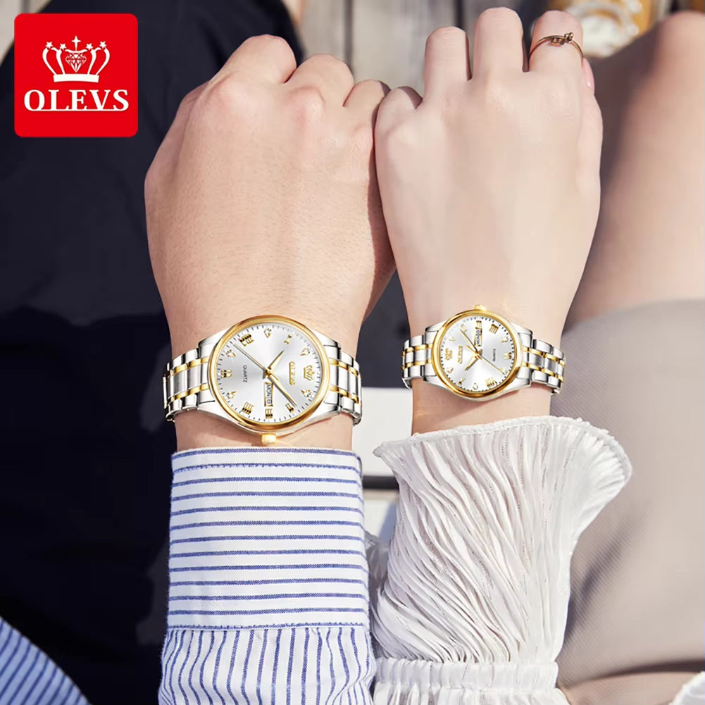 Luxury Brand Quartz Couple Watch Waterproof Wristwatch Lover Gifts Luminous Classic Date Week Clock His or Hers Watch Sets