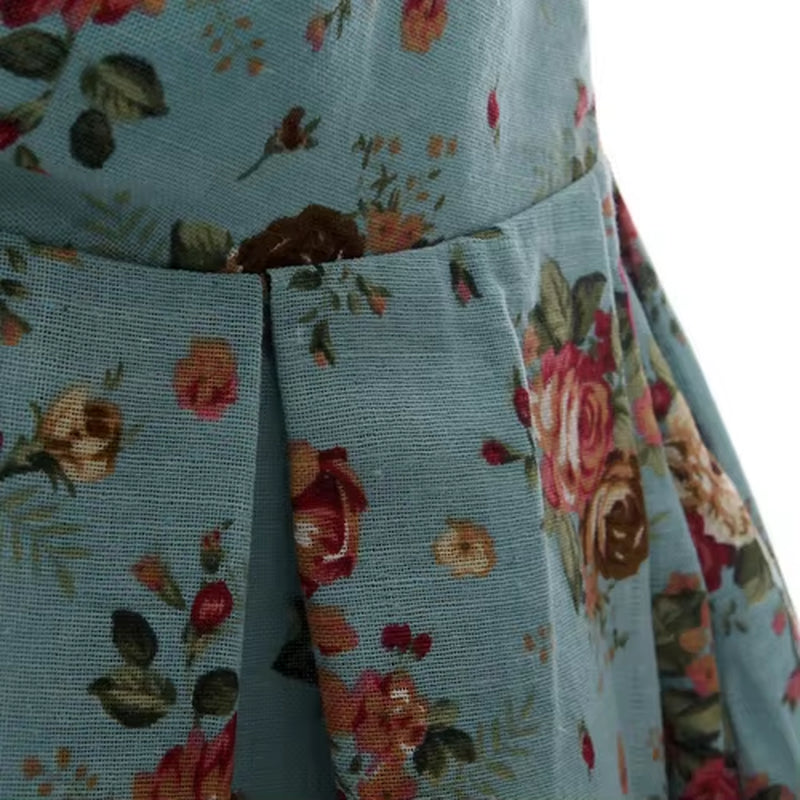 Light Blue Floral Print Knee-Length Dress - Vintage-Inspired Sexy Club Wear with Free Shipping!