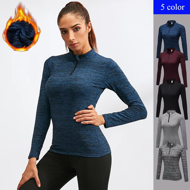 Women's Winter Fleece Running Jacket - Elastic Long Sleeve Workout & Yoga Shirt