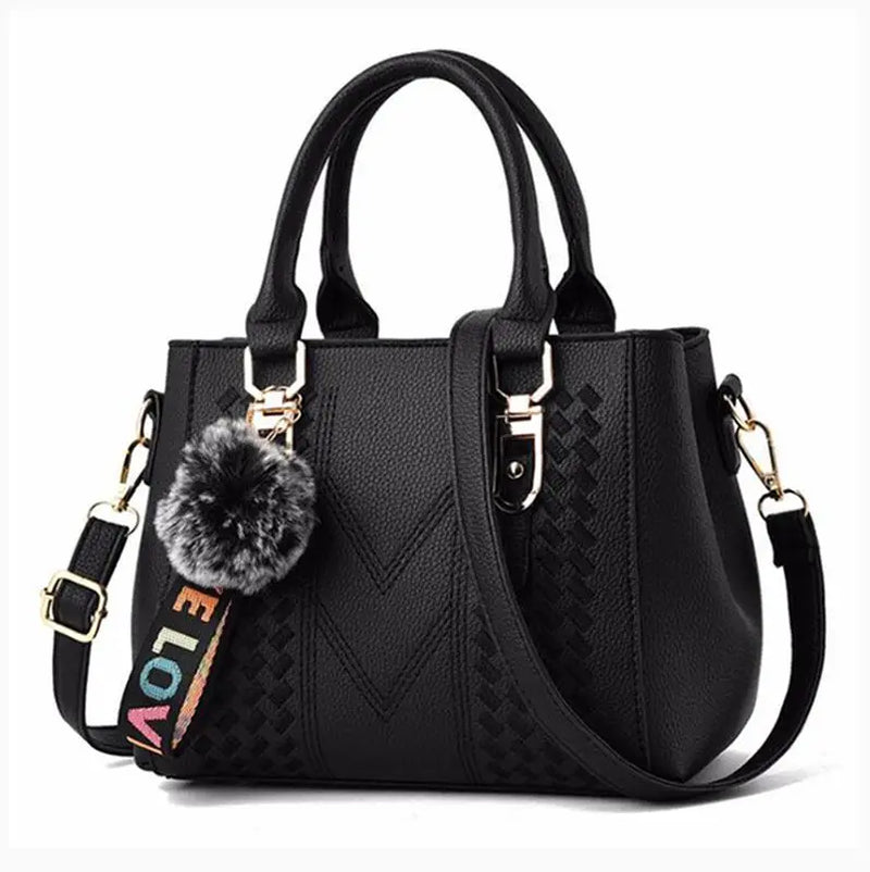 Embroidery Messenger Bags Women Leather Handbags Bags for Women Sac a Main Ladies Hair Ball Hand Bag