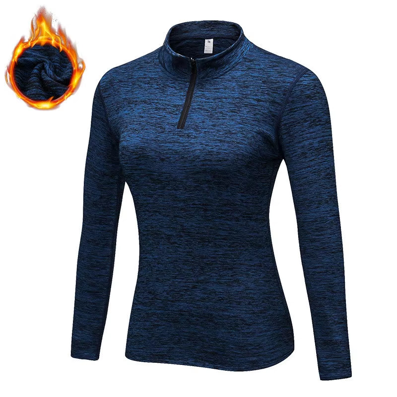 Women's Winter Fleece Running Jacket - Elastic Long Sleeve Workout & Yoga Shirt