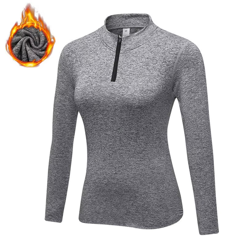 Women's Winter Fleece Running Jacket - Elastic Long Sleeve Workout & Yoga Shirt