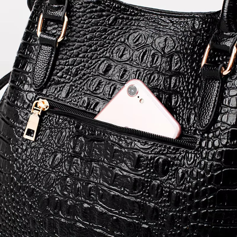 Luxury Crocodile Pattern Women's Handbag Set - 2 Piece PU Leather Shoulder and Messenger Bags